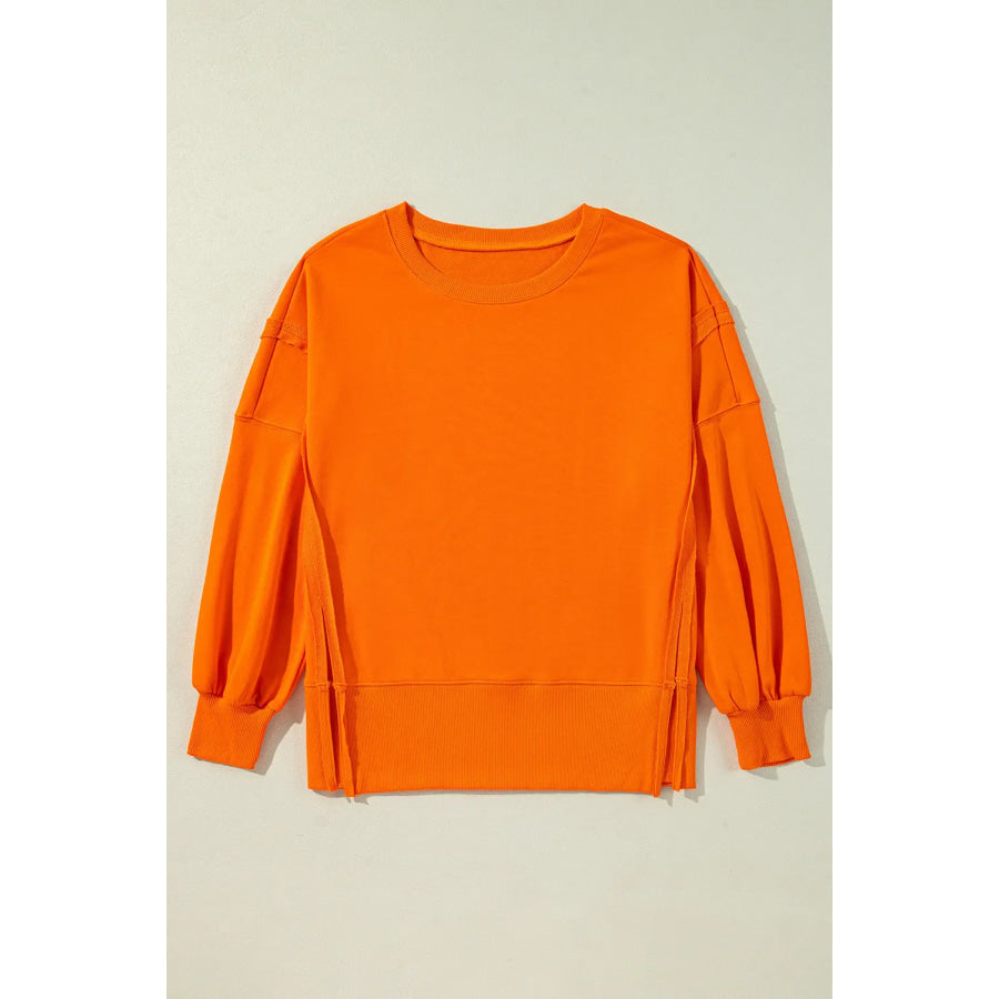 Exposed Seam Round Neck Long Sleeve Sweatshirt Apparel and Accessories