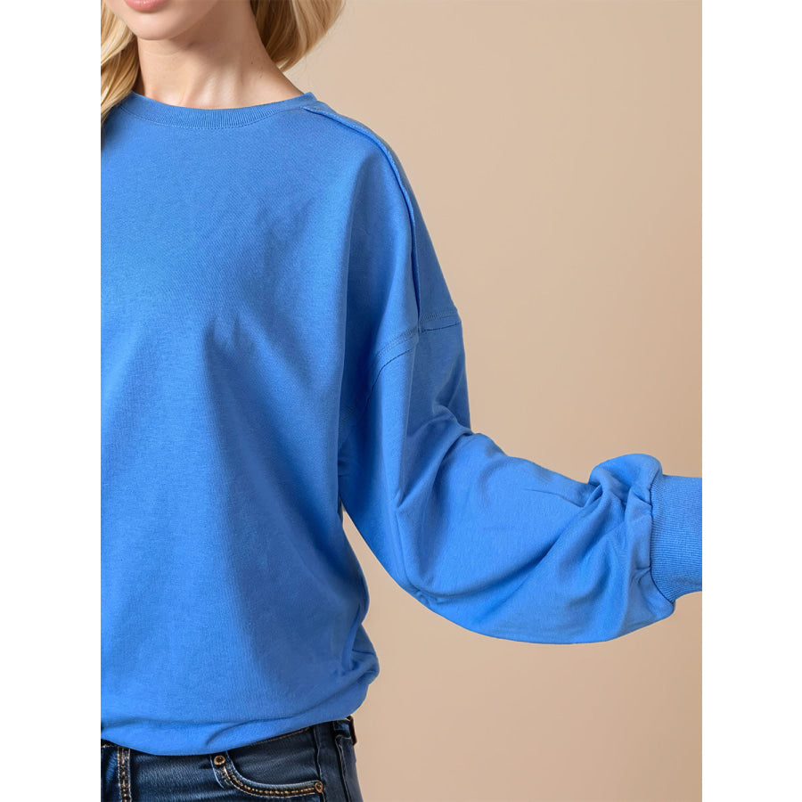 Exposed Seam Round Neck Long Sleeve Sweatshirt Apparel and Accessories