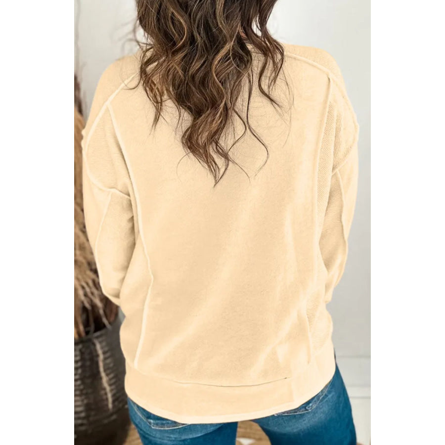 Exposed Seam Round Neck Long Sleeve Sweatshirt Apparel and Accessories