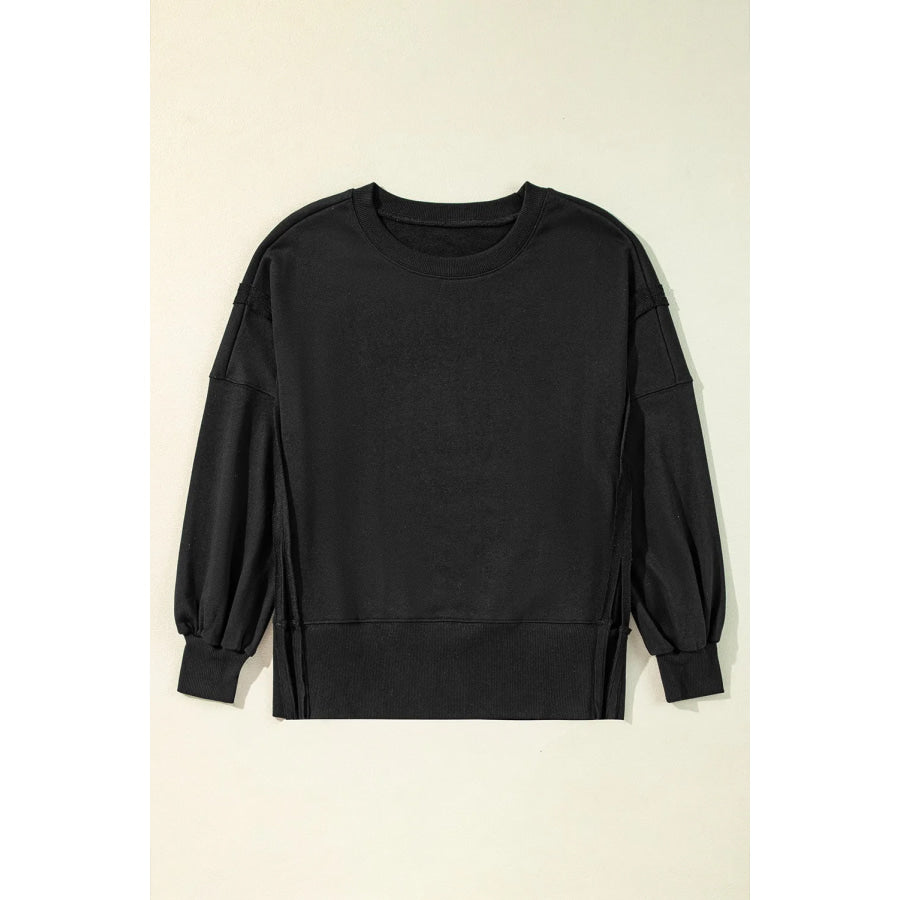 Exposed Seam Round Neck Long Sleeve Sweatshirt Apparel and Accessories