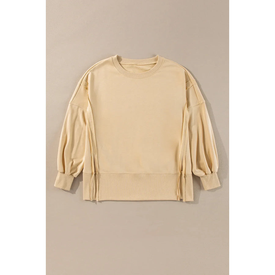 Exposed Seam Round Neck Long Sleeve Sweatshirt Apparel and Accessories