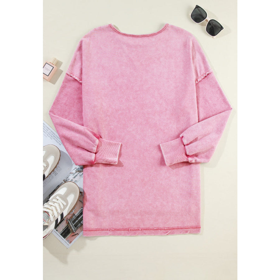 Exposed Seam Round Neck Long Sleeve Sweatshirt Apparel and Accessories