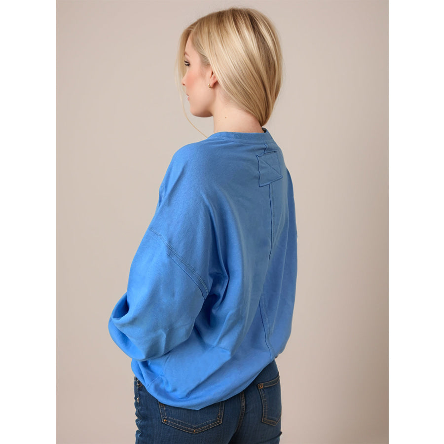 Exposed Seam Round Neck Long Sleeve Sweatshirt Apparel and Accessories