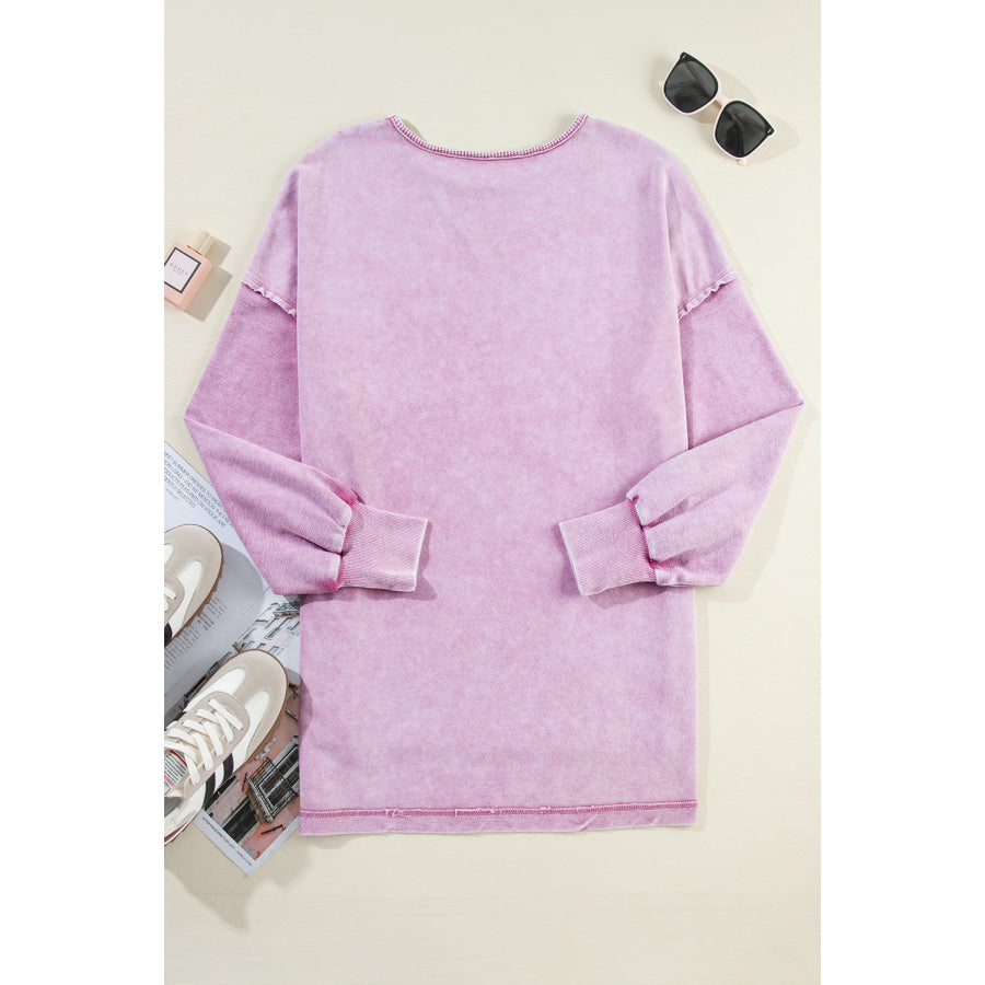 Exposed Seam Round Neck Long Sleeve Sweatshirt Apparel and Accessories