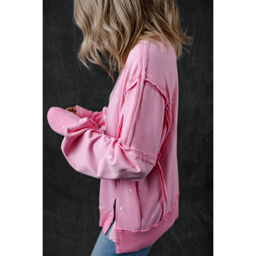 Exposed Seam Round Neck Long Sleeve Sweatshirt Apparel and Accessories