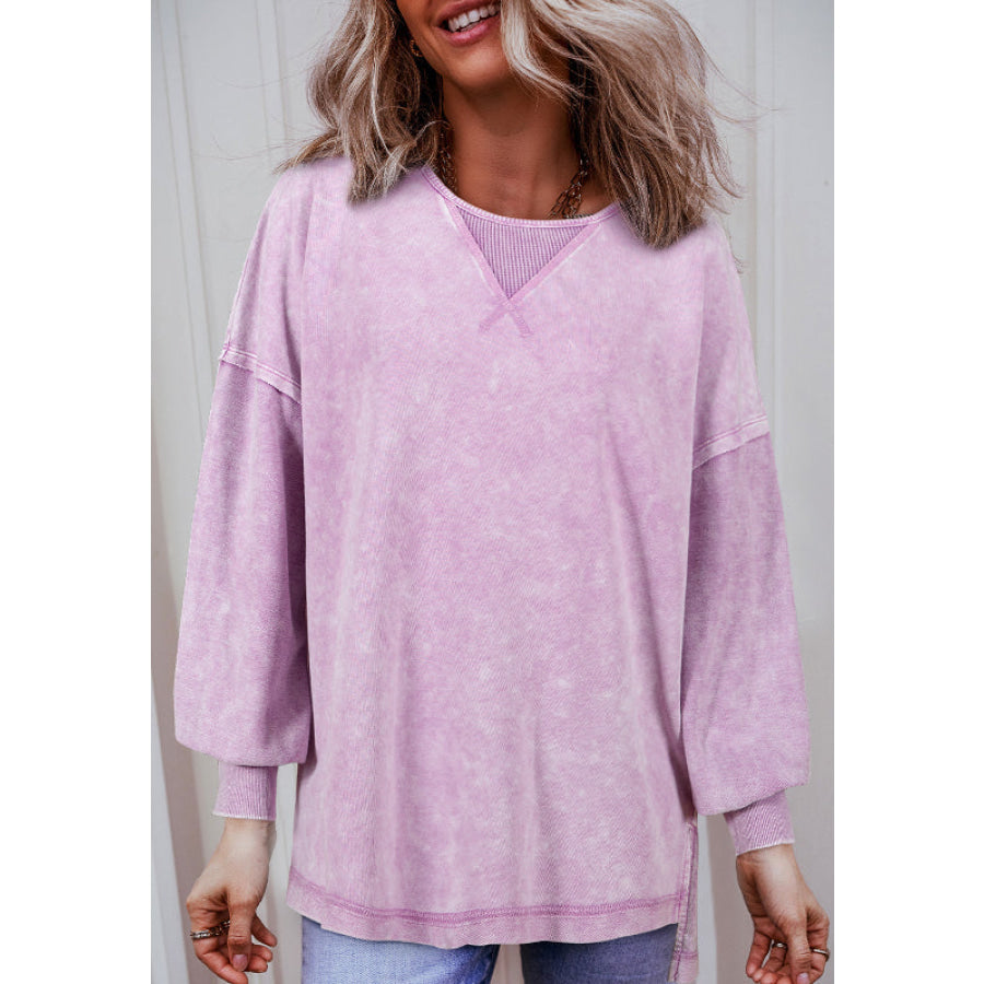 Exposed Seam Round Neck Long Sleeve Sweatshirt Apparel and Accessories