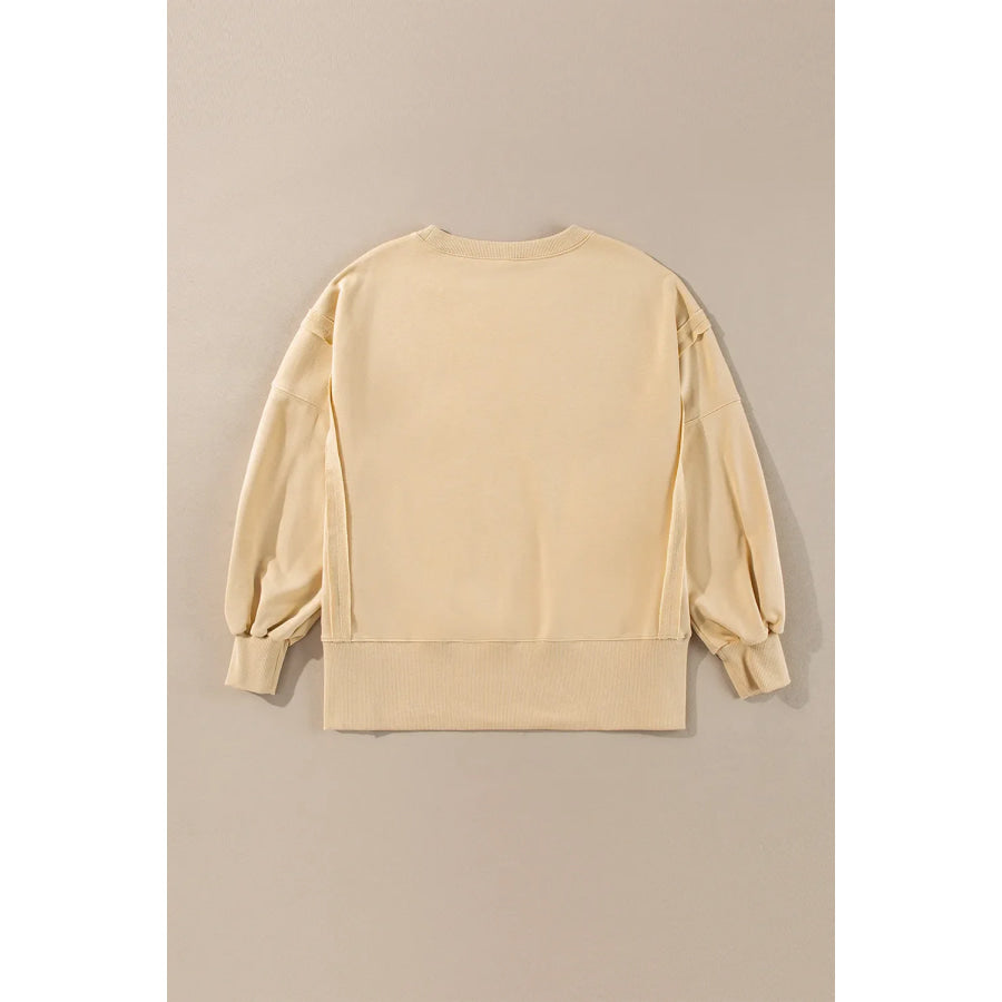 Exposed Seam Round Neck Long Sleeve Sweatshirt Apparel and Accessories