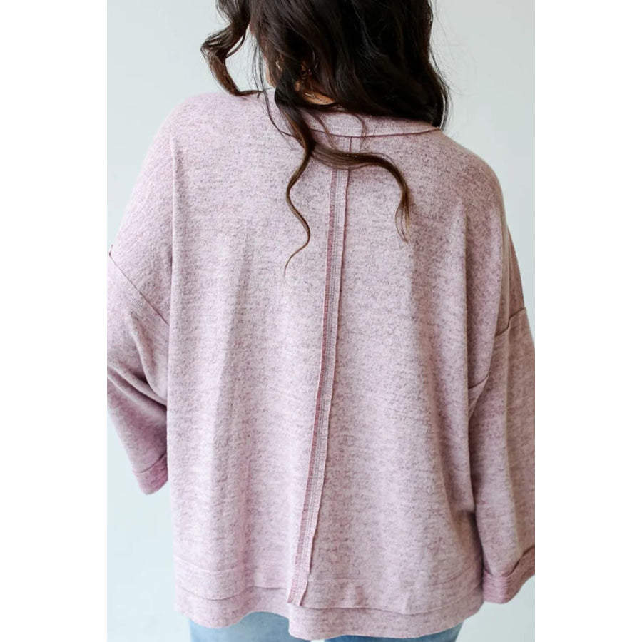 Exposed Seam Round Neck Long Sleeve Top Apparel and Accessories