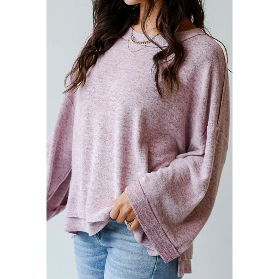 Exposed Seam Round Neck Long Sleeve Top Apparel and Accessories