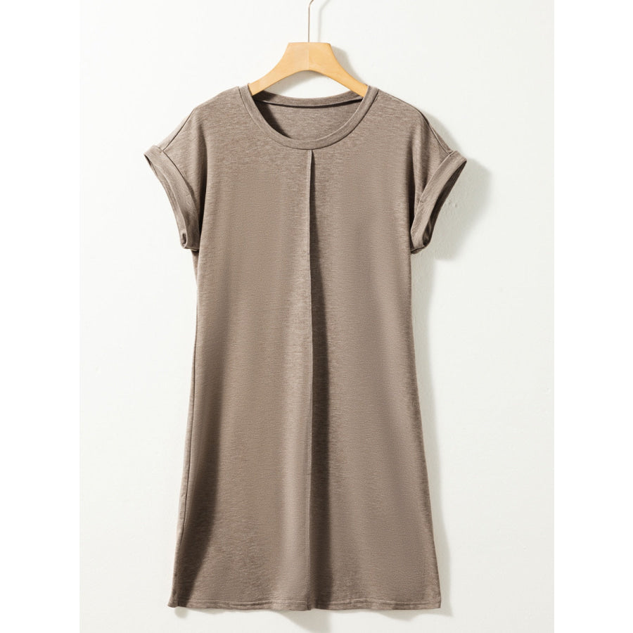 Exposed Seam Round Neck Mini Dress Apparel and Accessories