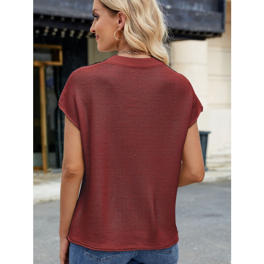 Exposed Seam Round Neck Short Sleeve Sweater Apparel and Accessories