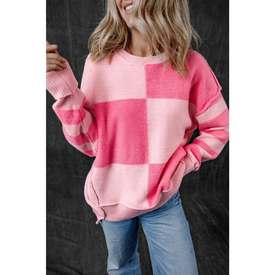 Exposed Seam Round Neck Sweater Apparel and Accessories