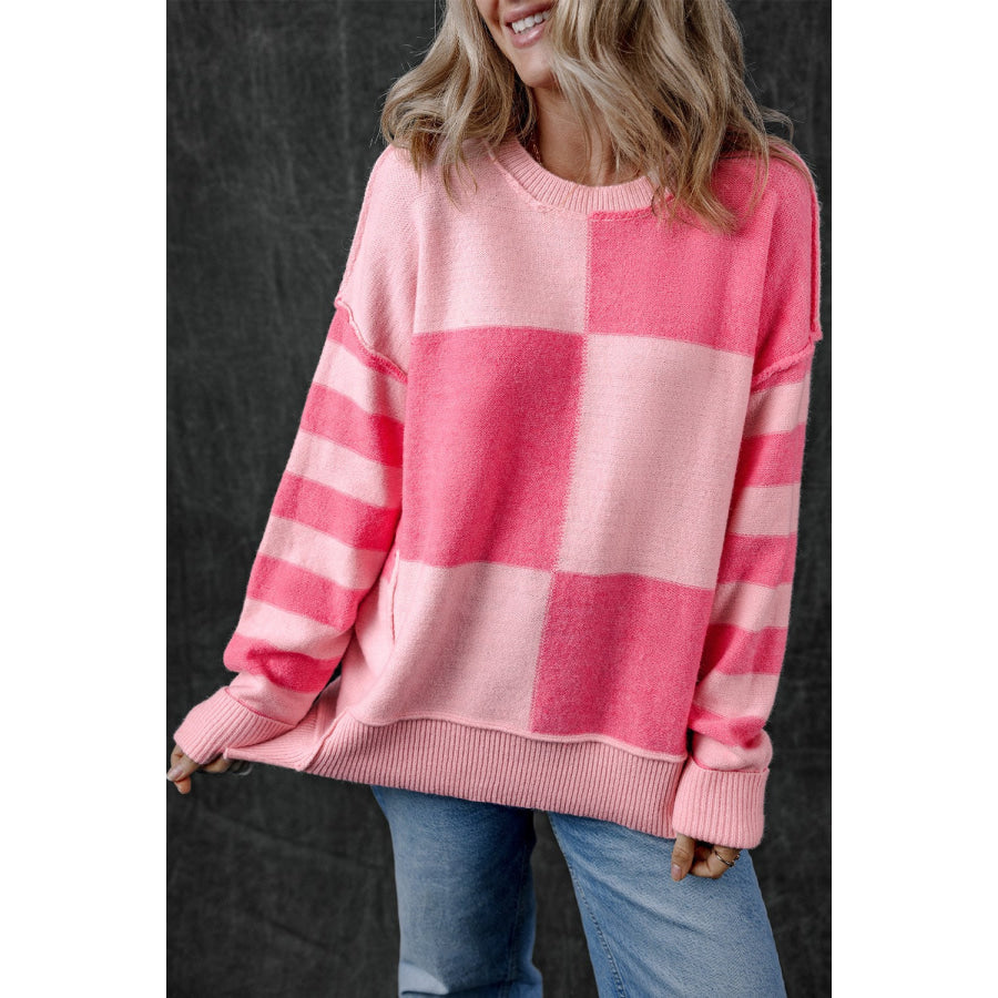 Exposed Seam Round Neck Sweater Apparel and Accessories