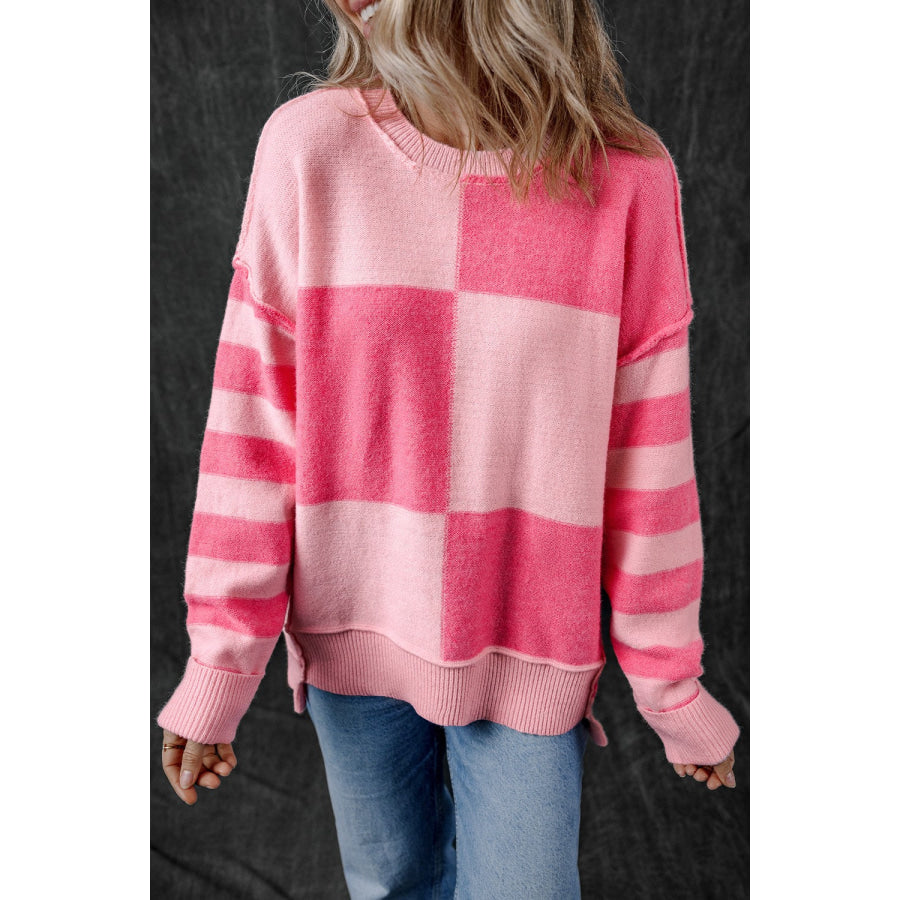 Exposed Seam Round Neck Sweater Apparel and Accessories