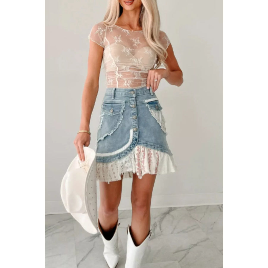 Exposed Seam Ruched Sheer Floral Mesh Top Apparel and Accessories