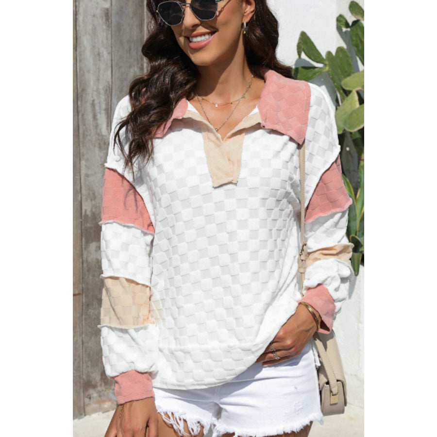 Exposed Seam Side Slit Color Block Long Sleeve Sweatshirt Apparel and Accessories