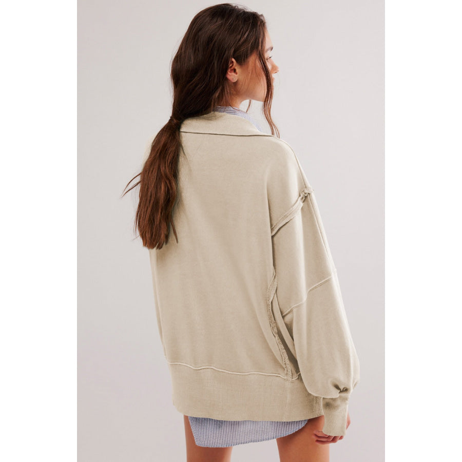 Exposed Seam Side Slit Long Sleeve Sweatshirt Apparel and Accessories