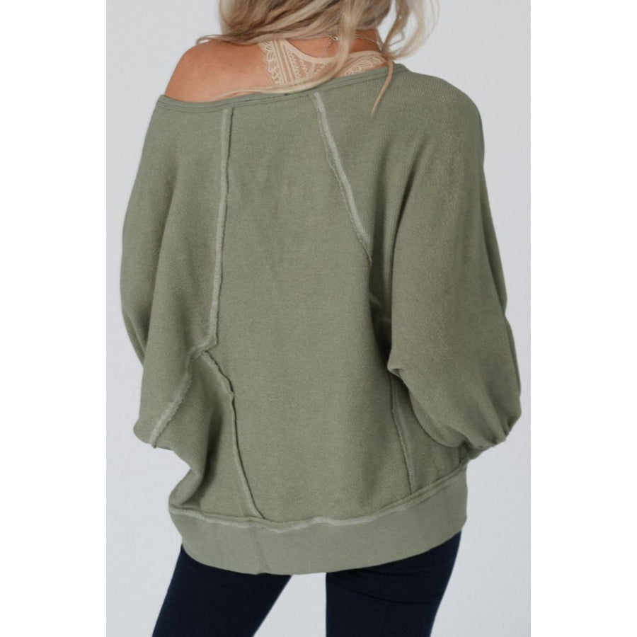 Exposed Seam Single Shoulder Long Sleeve Top Apparel and Accessories