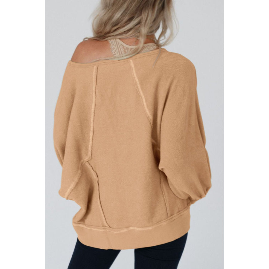 Exposed Seam Single Shoulder Long Sleeve Top Apparel and Accessories