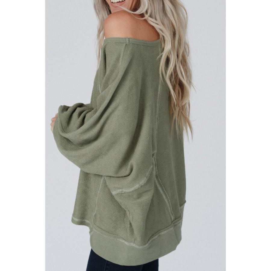 Exposed Seam Single Shoulder Long Sleeve Top Apparel and Accessories