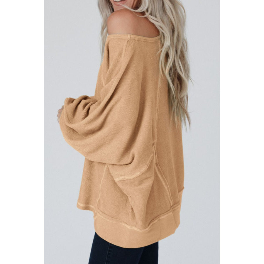 Exposed Seam Single Shoulder Long Sleeve Top Apparel and Accessories