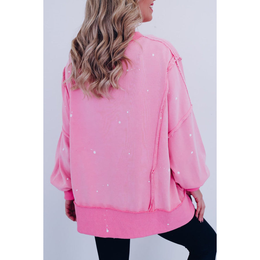 Exposed Seam Splatter Print Round Neck Sweatshirt Apparel and Accessories