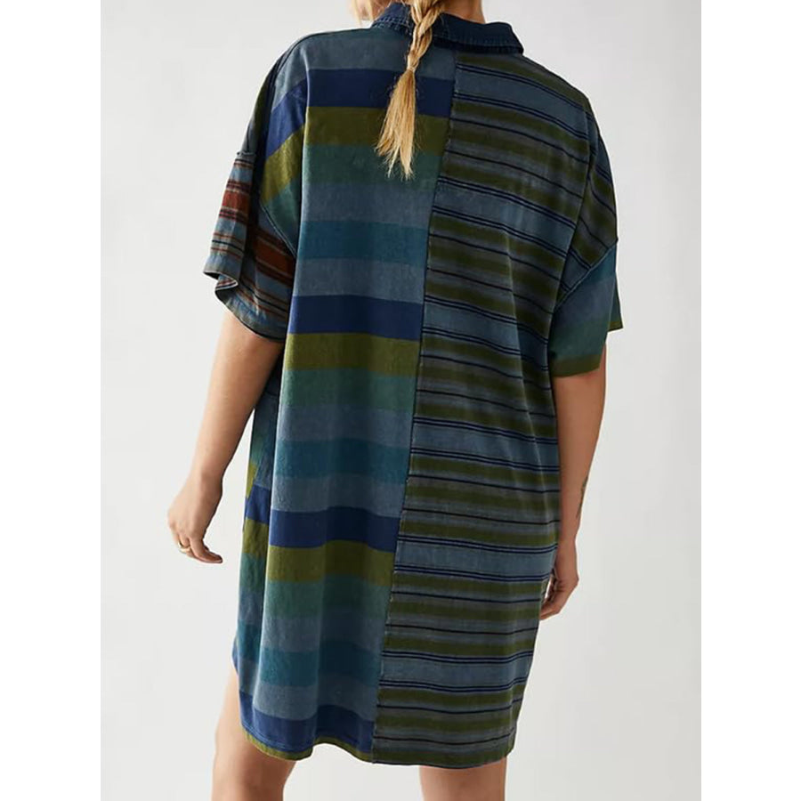 Exposed Seam Striped Half Sleeve Mini Dress Apparel and Accessories