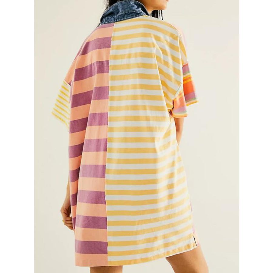 Exposed Seam Striped Half Sleeve Mini Dress Apparel and Accessories