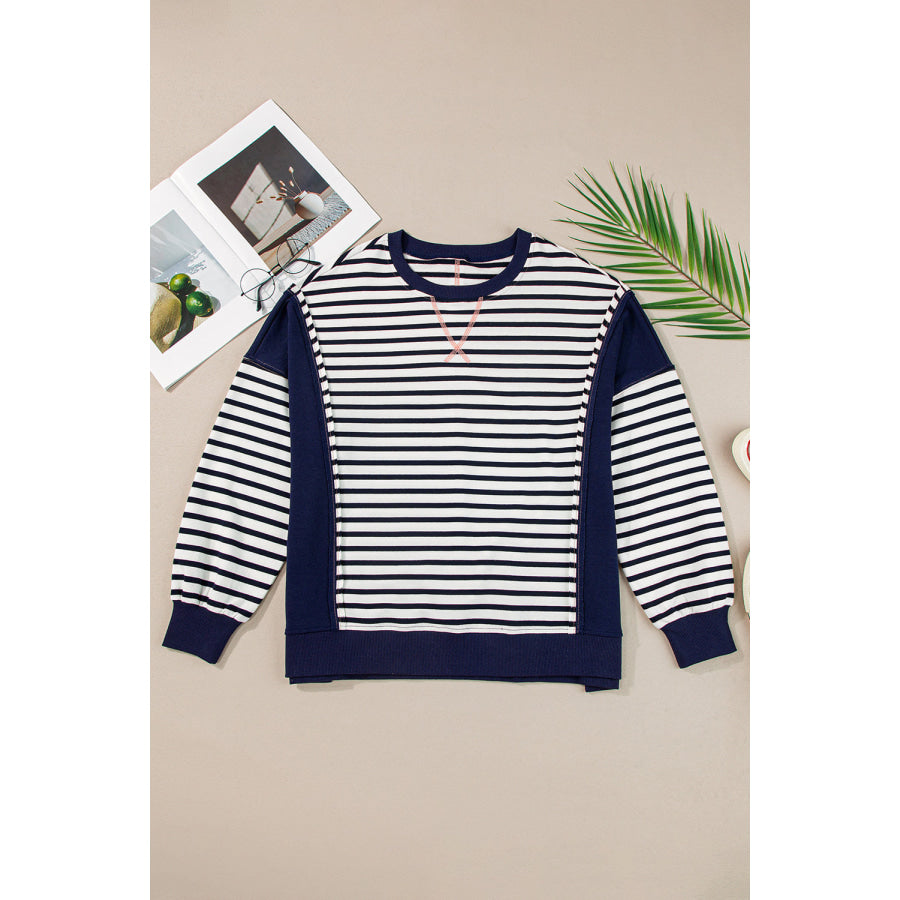 Exposed Seam Striped Long Sleeve Sweatshirt Apparel and Accessories