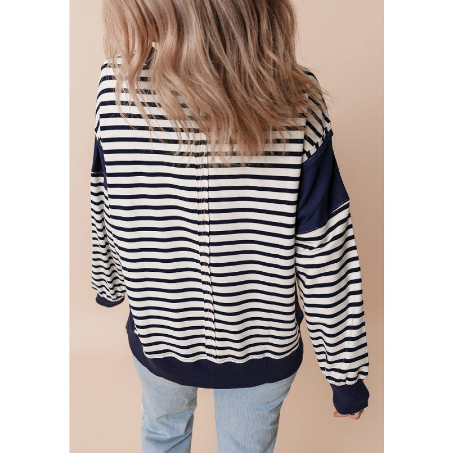 Exposed Seam Striped Long Sleeve Sweatshirt Apparel and Accessories