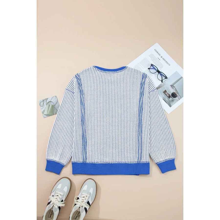 Exposed Seam Textured Crew Neck Sweatshirt Apparel and Accessories