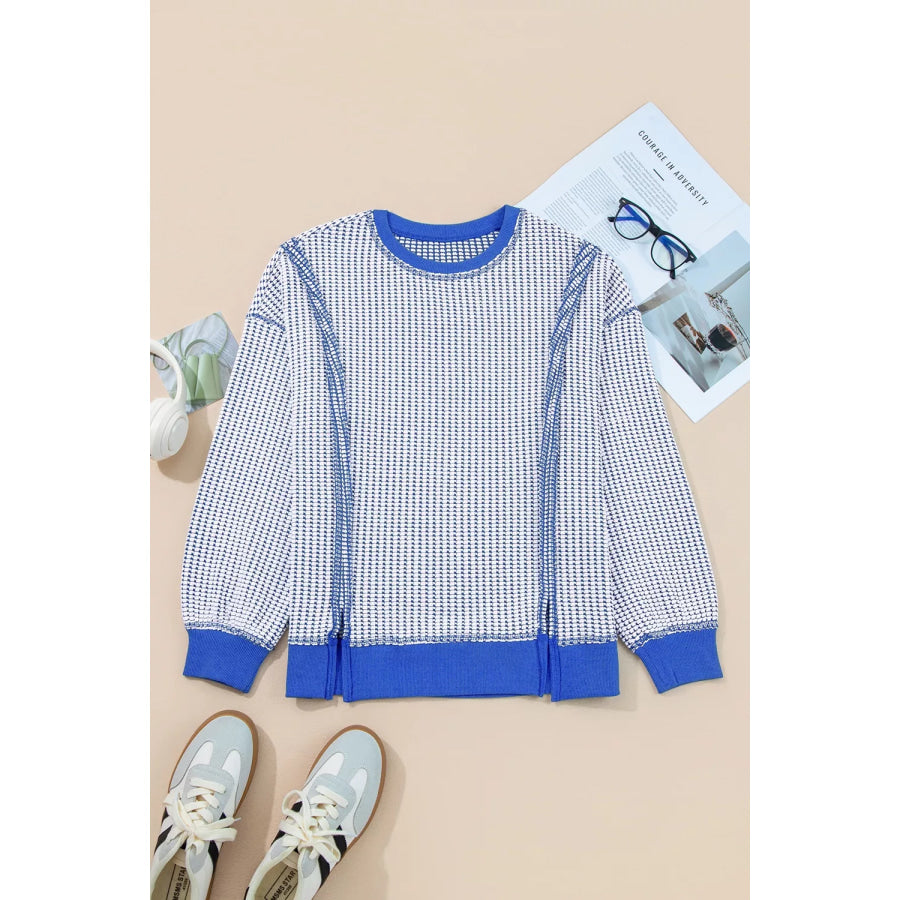 Exposed Seam Textured Crew Neck Sweatshirt Apparel and Accessories