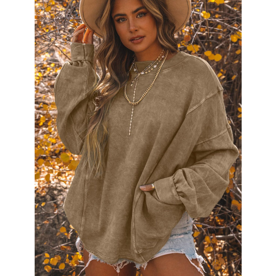 Exposed Seam Twisted V-Neck Sweatshirt Apparel and Accessories