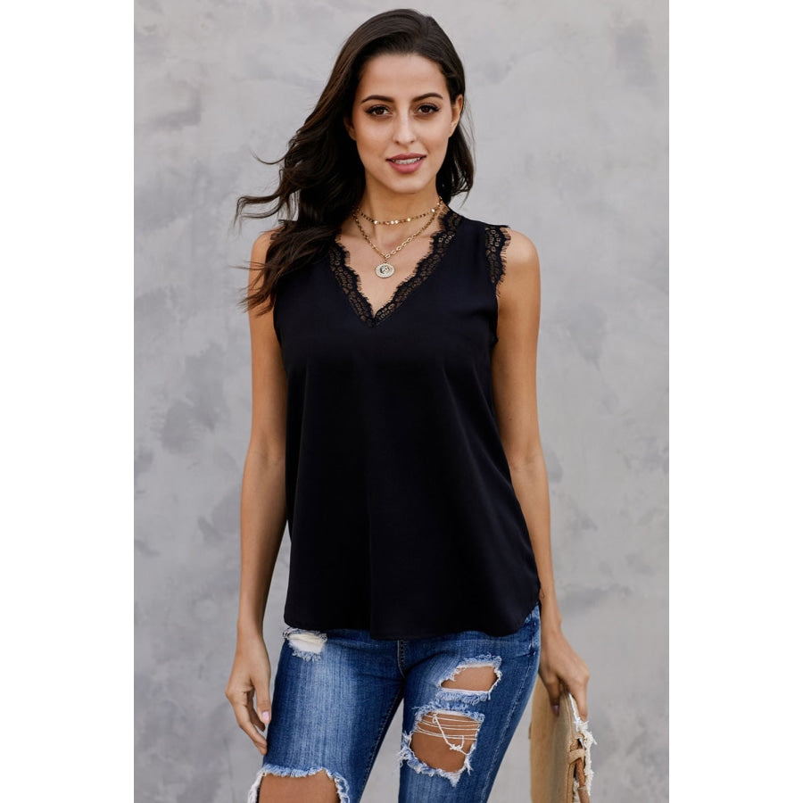 Eyelash Lace V-Neck Tank Top