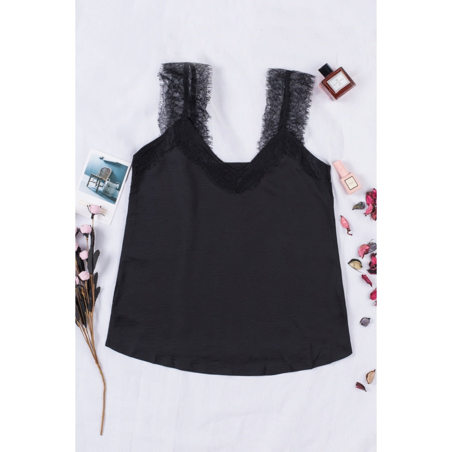 Eyelash Trim Spliced Lace Tank