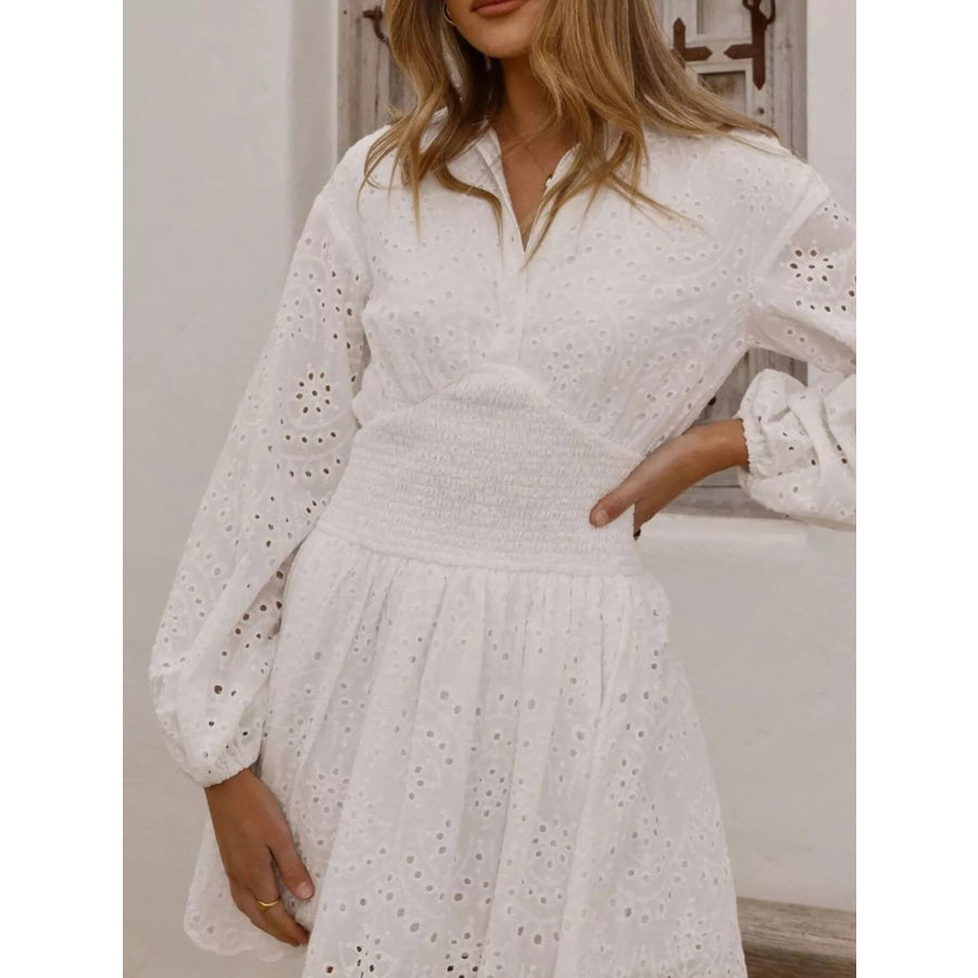 Eyelet Balloon Sleeve Mini Dress Apparel and Accessories