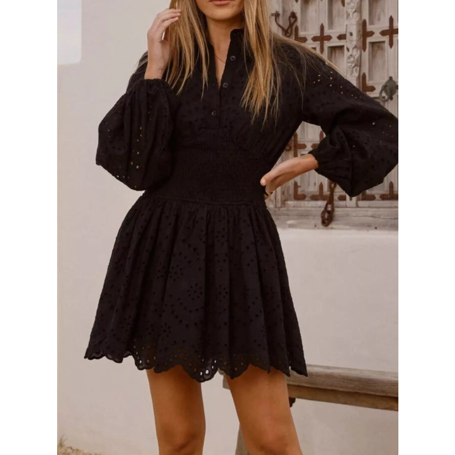 Eyelet Balloon Sleeve Mini Dress Apparel and Accessories