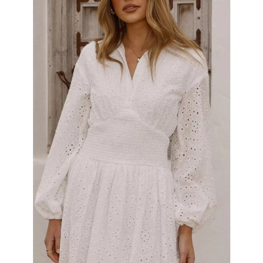 Eyelet Balloon Sleeve Mini Dress Apparel and Accessories