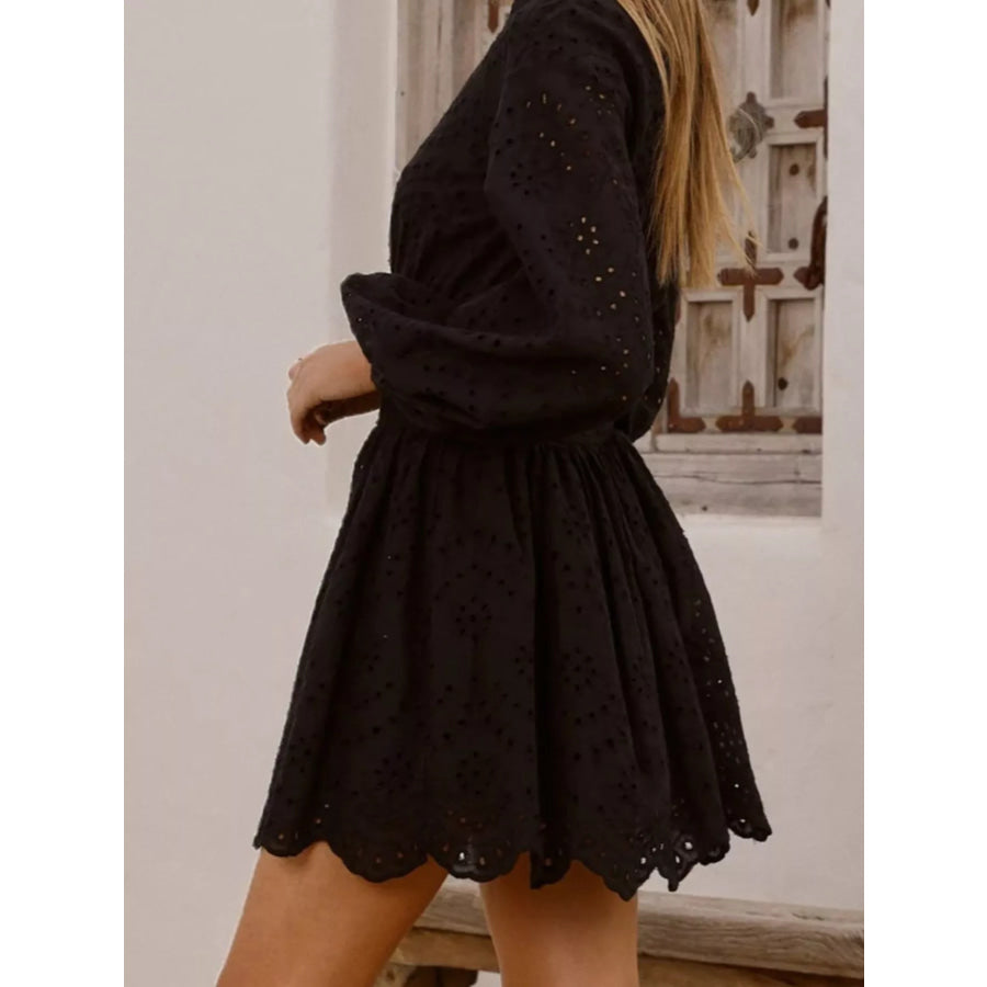 Eyelet Balloon Sleeve Mini Dress Apparel and Accessories