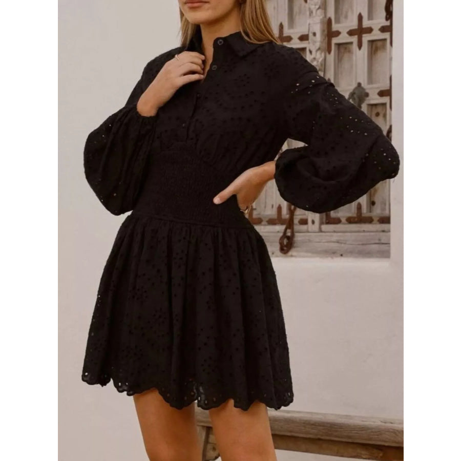 Eyelet Balloon Sleeve Mini Dress Apparel and Accessories