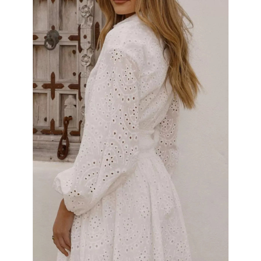 Eyelet Balloon Sleeve Mini Dress Apparel and Accessories