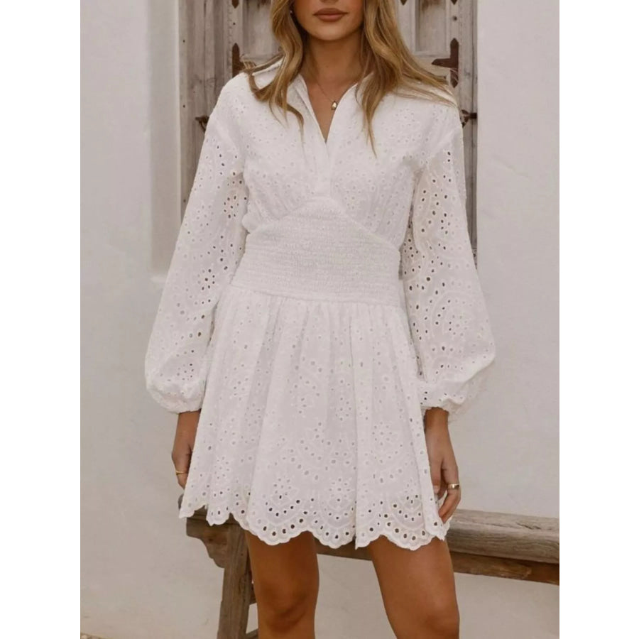 Eyelet Balloon Sleeve Mini Dress Apparel and Accessories