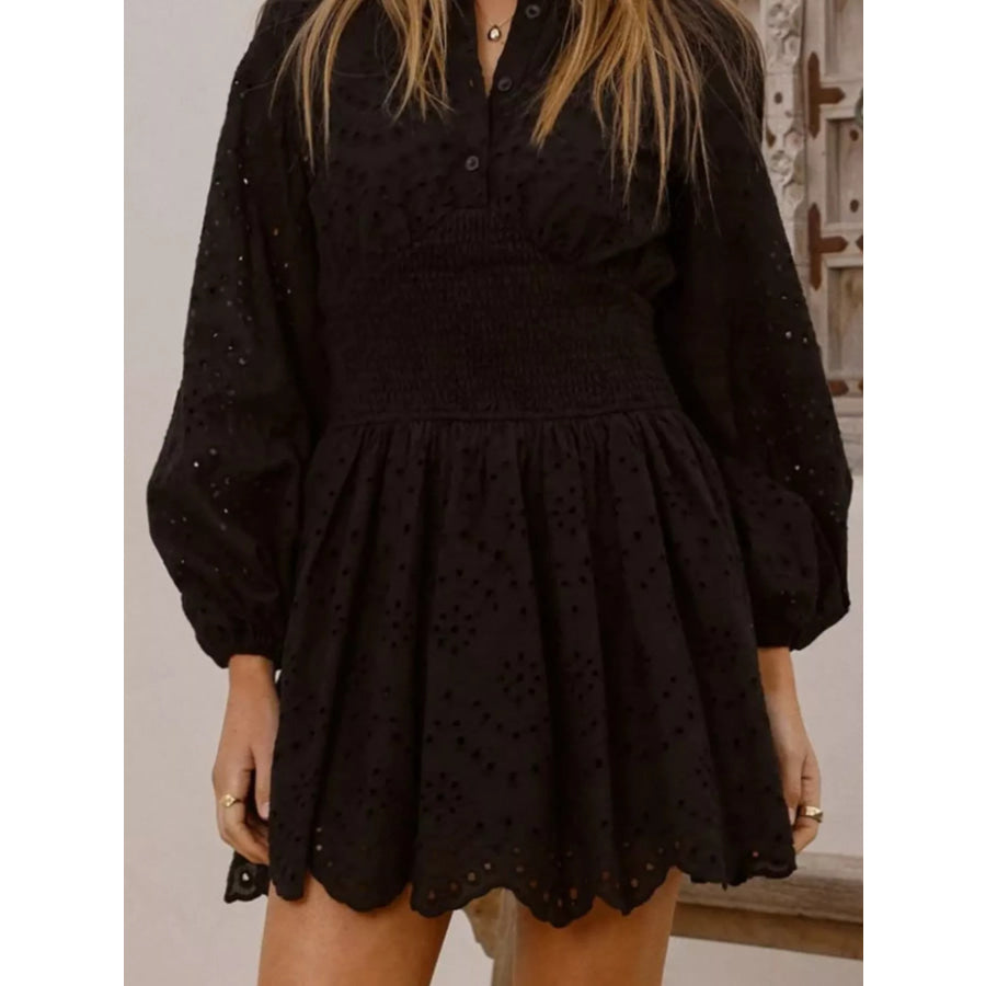 Eyelet Balloon Sleeve Mini Dress Apparel and Accessories