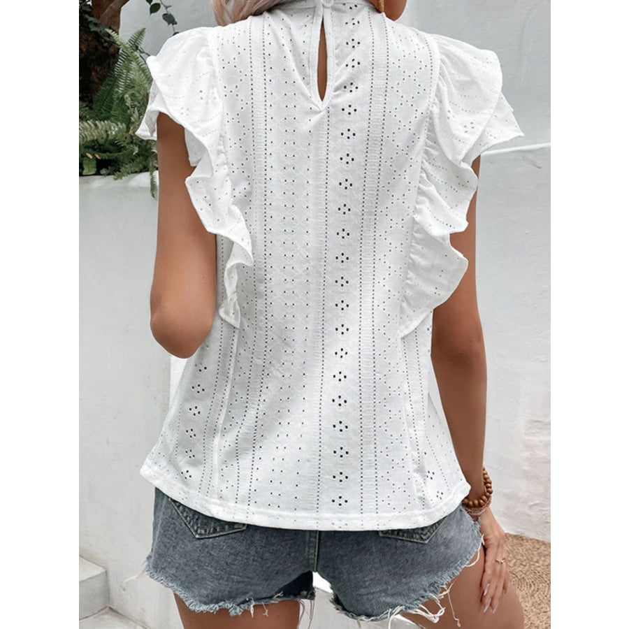 Eyelet Butterfly Sleeve Round Neck Blouse