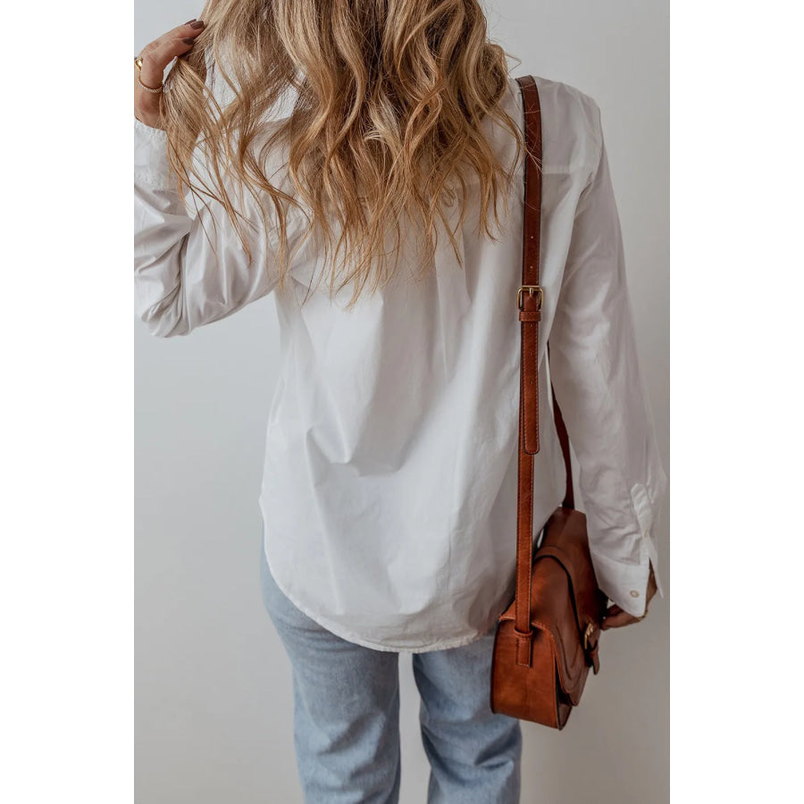 Eyelet Button Down Long Sleeve Shirt Apparel and Accessories