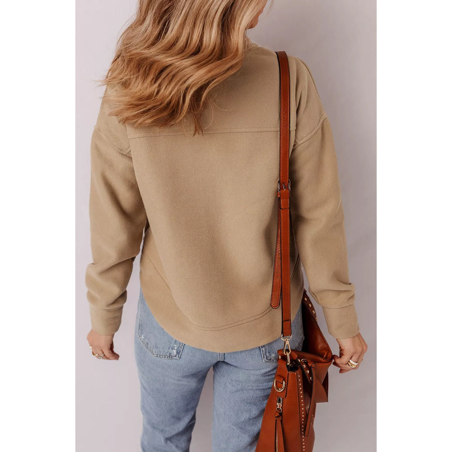 Eyelet Button Placket Dropped Shoulder Sweatshirt Apparel and Accessories