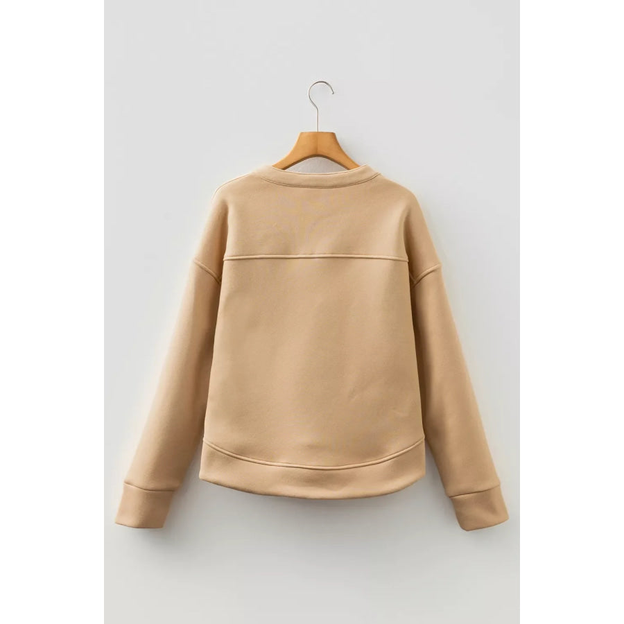 Eyelet Button Placket Dropped Shoulder Sweatshirt Apparel and Accessories