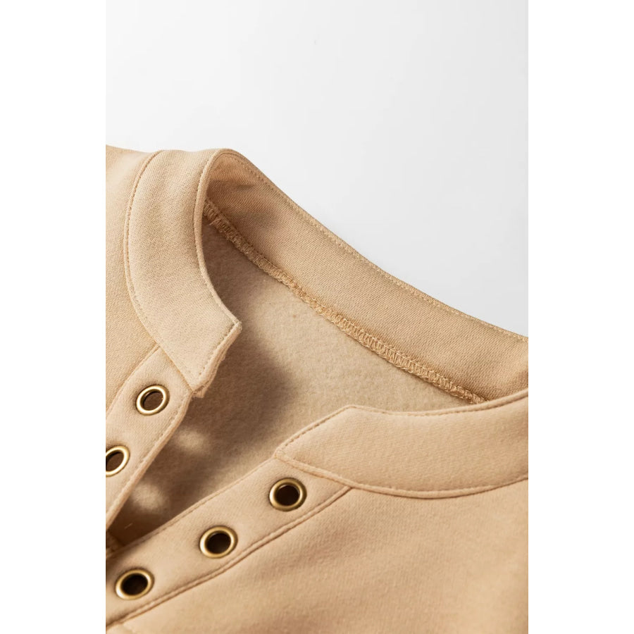 Eyelet Button Placket Dropped Shoulder Sweatshirt Apparel and Accessories