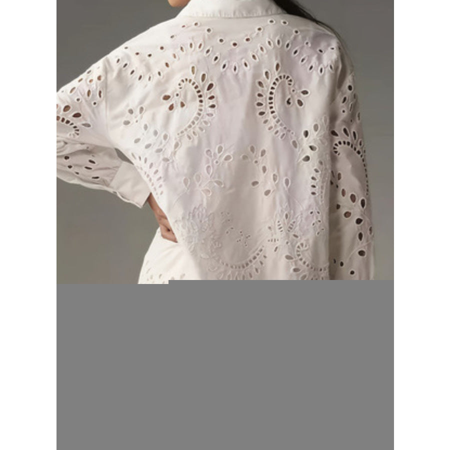 Eyelet Button Up Longline Shirt Apparel and Accessories