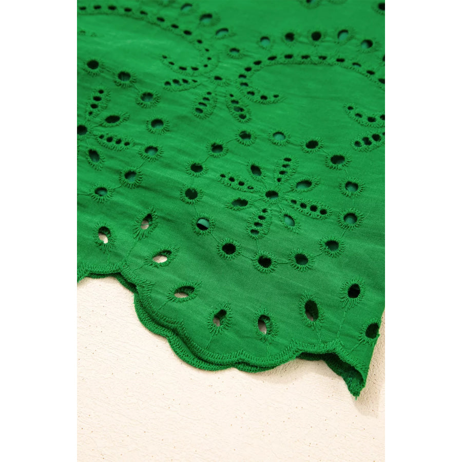 Eyelet Collared Neck Short Sleeve Dress Apparel and Accessories
